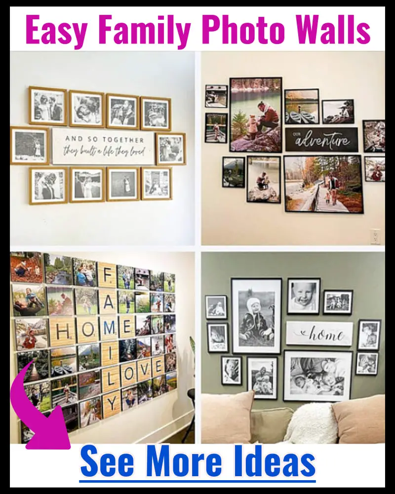 Family photo wall collage ideas - display ideas, frame collage ideas for family pictures in your living room, foyer, hallway, accent wall, bedroom - for preschool too - wall photo collage ideas without frames and aesthetic wall collage ideas for your apartment, dorm room, rental, condo or ANY home for unique and personal wall decor