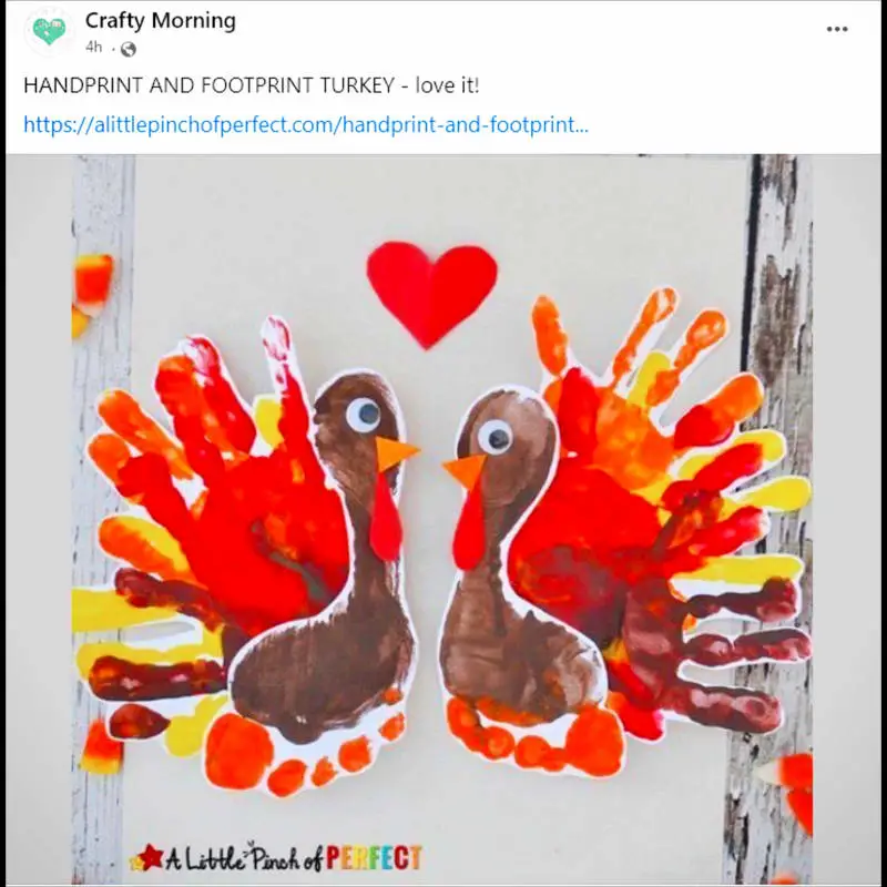 handprint footprint fall Thanksgiving turkey craft for kids