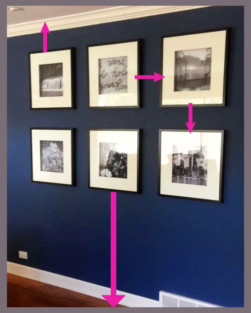 large photo wall ideas - modern family picture wall in hallway with black and white modern pictures in a tasteful layout