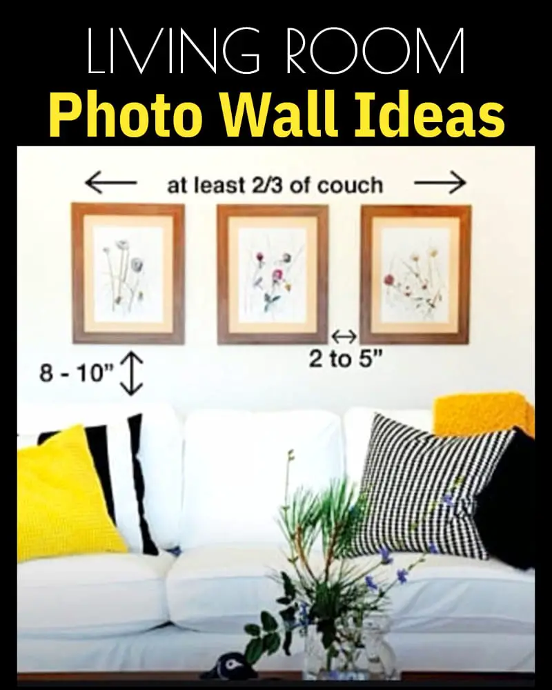 Living room photo wall ideas - hanging family pictures over couch layout and design template for 3 pictures over couch