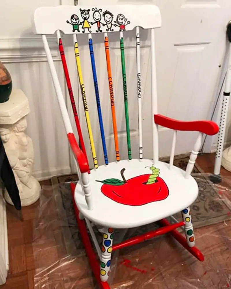 diy teachers rocking chair - how to paint an old rocking chair and turn it into a teachers reading chair for the classroom
