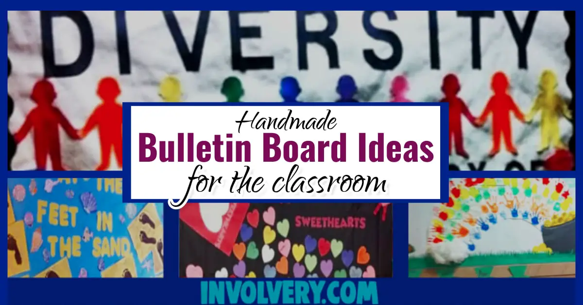 handmade bulletin board ideas in classrooms - motivational diversity theme, unique holiday decorations and decorating examples using preschool student handprints and footprints, cut out hearts, rainbow and colorful