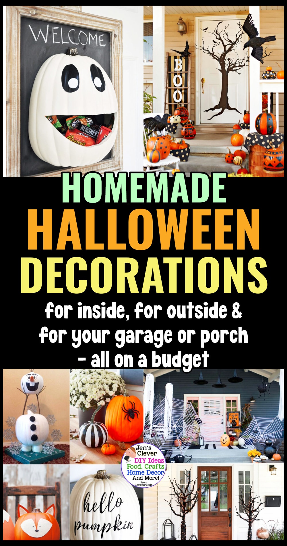 Homemade Halloween Decorations and Fall Halloween Decor To Decorate Inside Outside Front Porch Door Veranda Garage Yard Displays or a Spooky Halloween Party - decorating for Halloween on a budget, big list of cute creepy & cheap homemade Halloween decorations - fun & easy DIY project tutorial videos for Halloween. Halloween DIY Outdoor Casa Halloween - Halloween wood crafts, banners, Dollar Tree store craft projects, no carve pumpkin ideas, holidays Halloween pins, Dollar Store Halloween