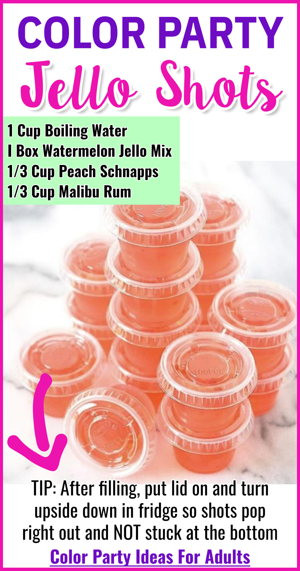 color party ideas for adults - Jello shots for an orange color party - just change the Jello mix color for YOUR party theme color
