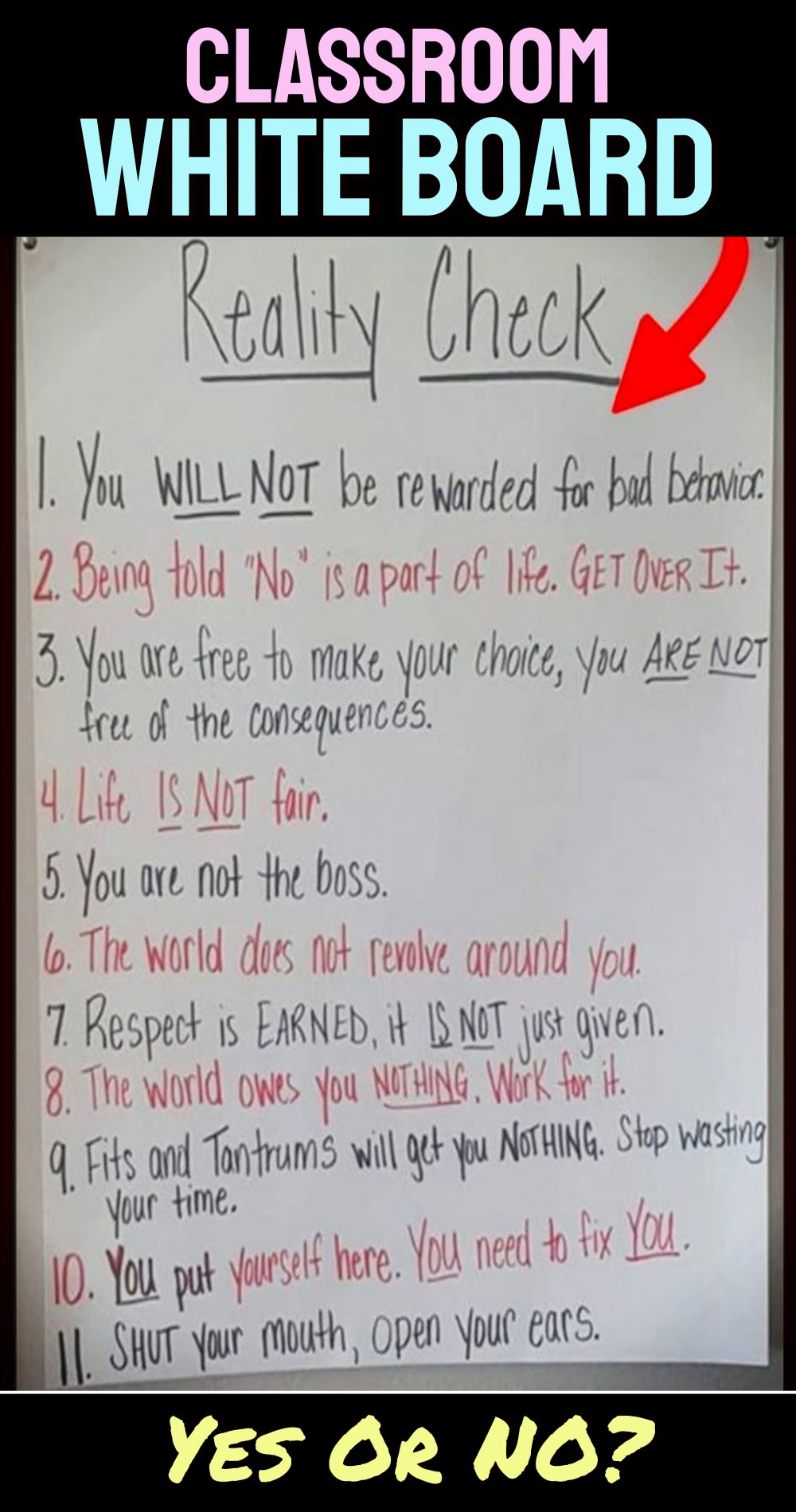 Classroom white board ideas - REALITY CHECK. 