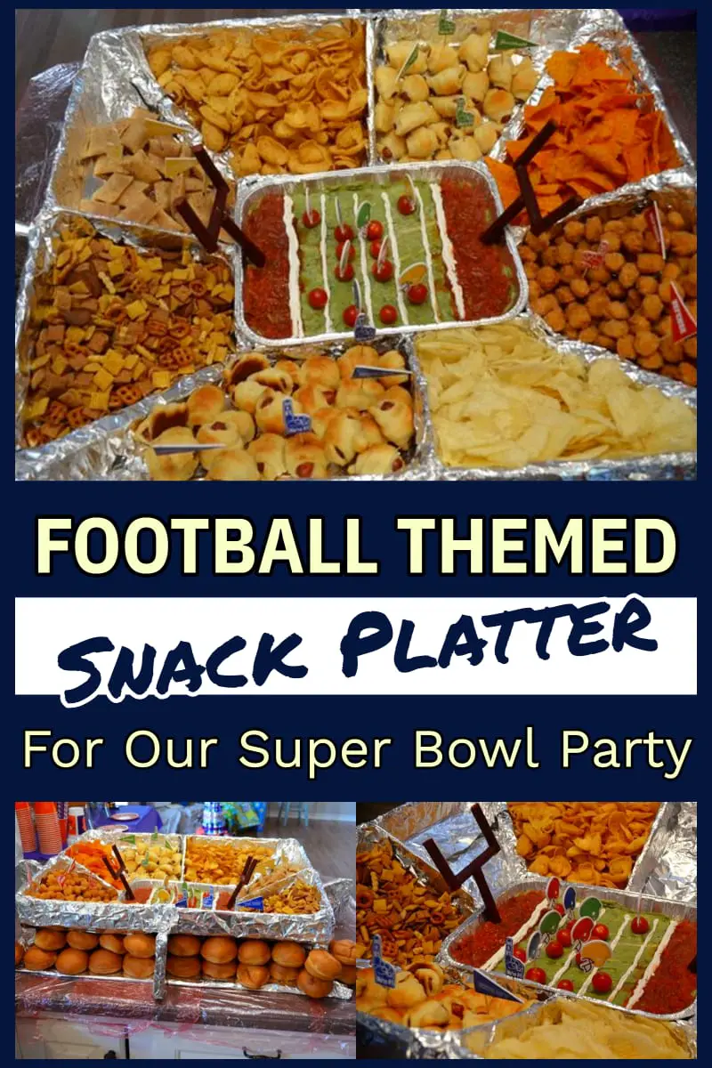 football theme snack platter for our Super Bowl party all filled with cheap snacks I bought at the store - my large group LOVED it