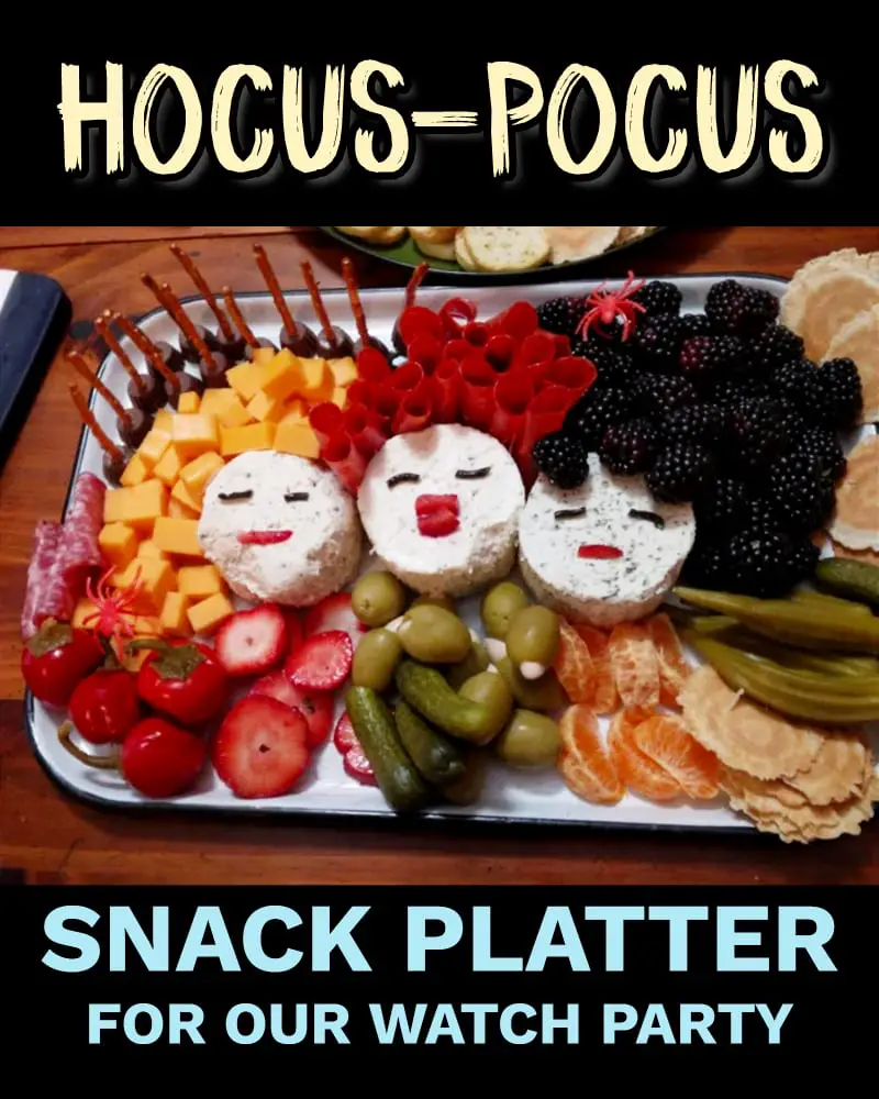 Hocus Pocus homemade snack platter for our watch party group - cheap and easy to make!
