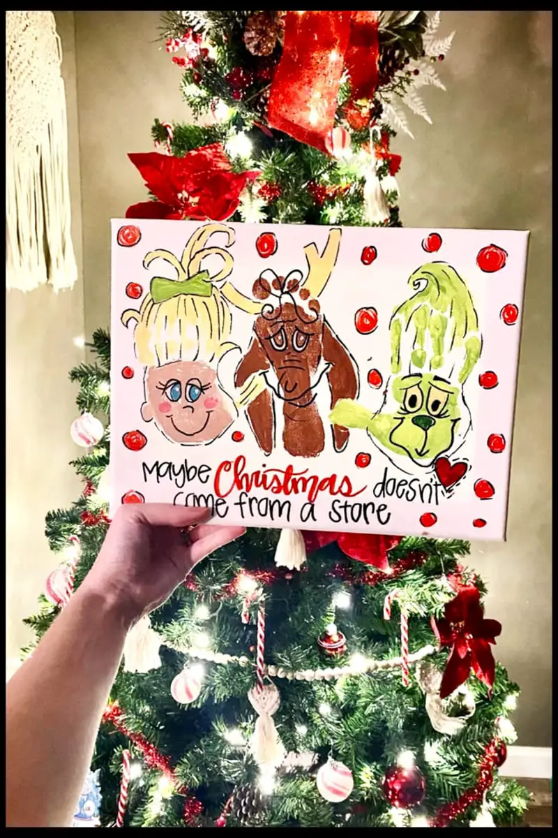 DIY gifts for grandparents kids can make - Grinch theme handprint footprint craft