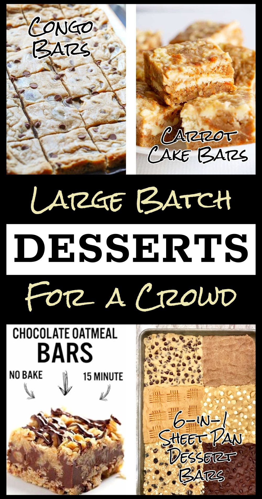 Large batch desserts for a crowd - whether it's a potluck at work, a church supper or a Holiday party get-together, these easy sweet treats, sheet pan cookie bars and no bake dessert ideas are perfect for a large group