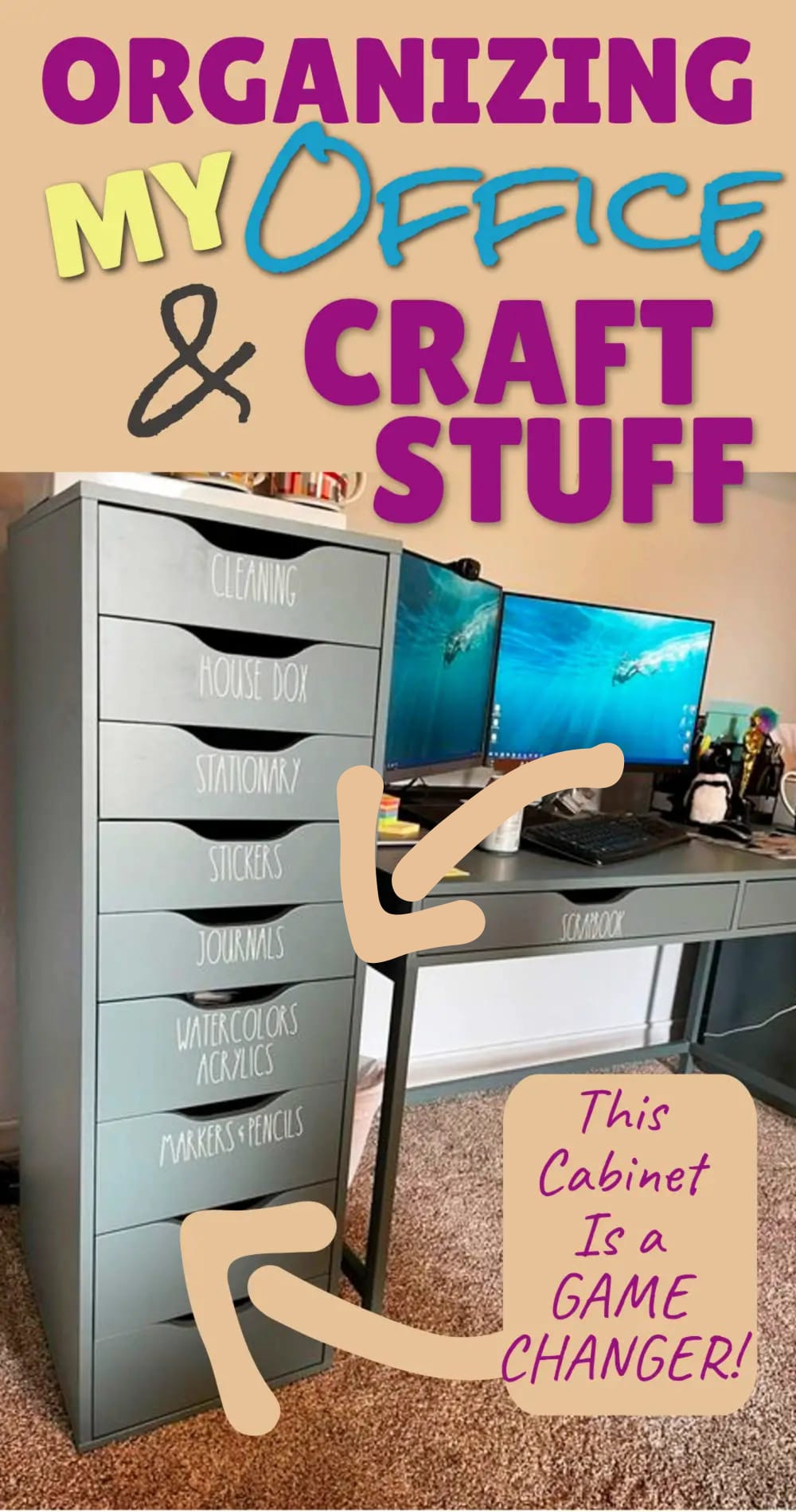 Guest bedroom home office combo organization - filing cabinet organizer for my craft supplies, paperwork and important house documents