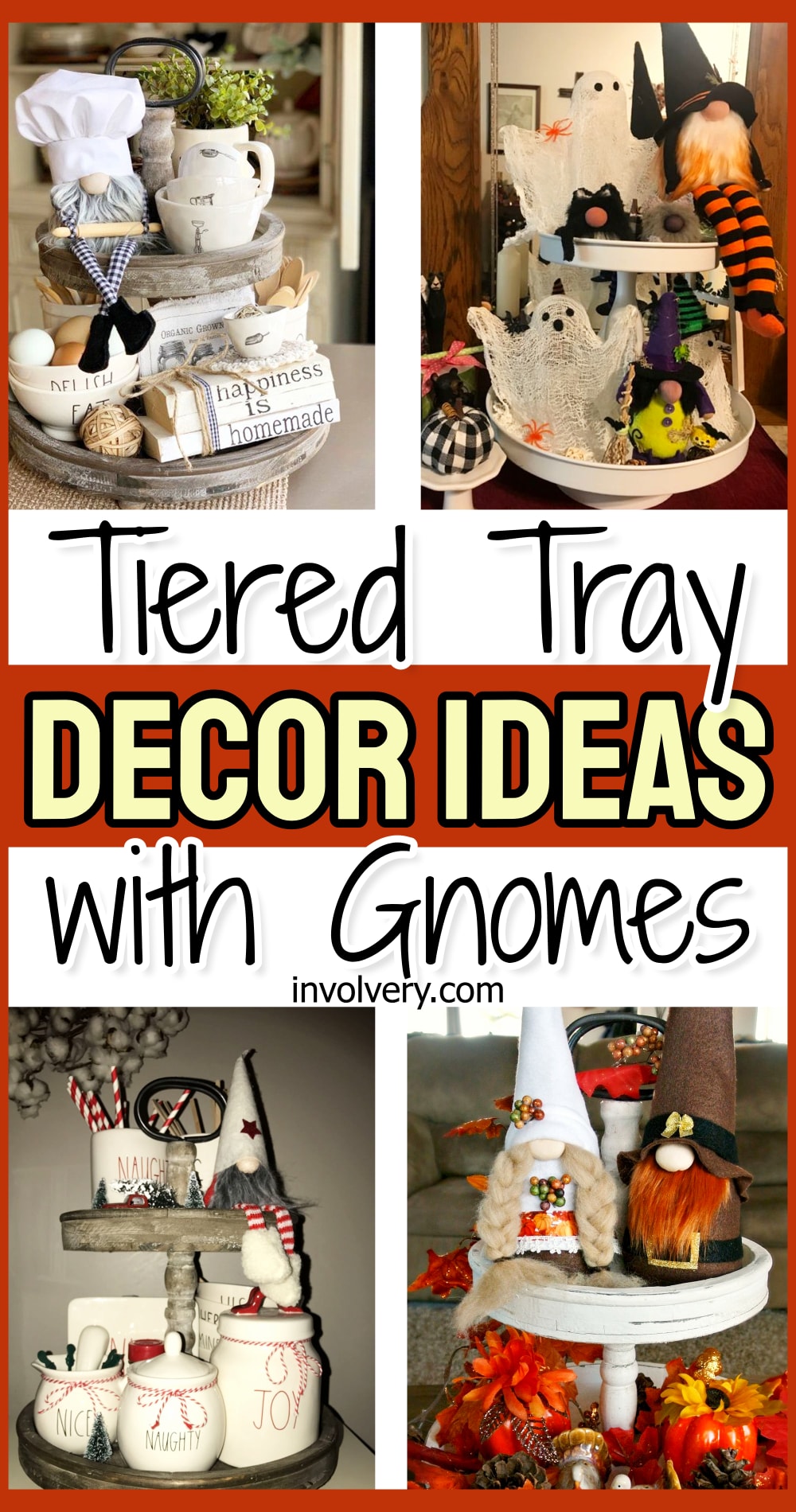 tiered tray decor ideas with gnomes - wooden tray decoration ideas