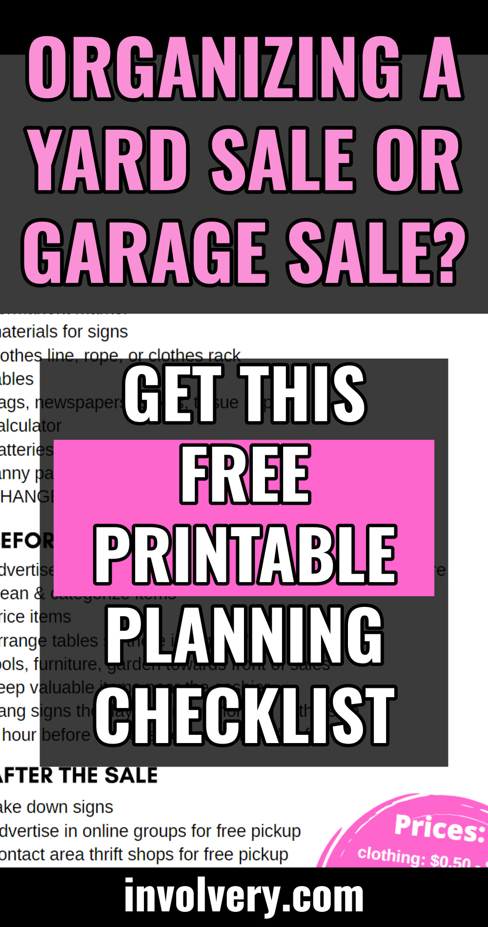 free printable garage sale planning checklist for yard sale organization