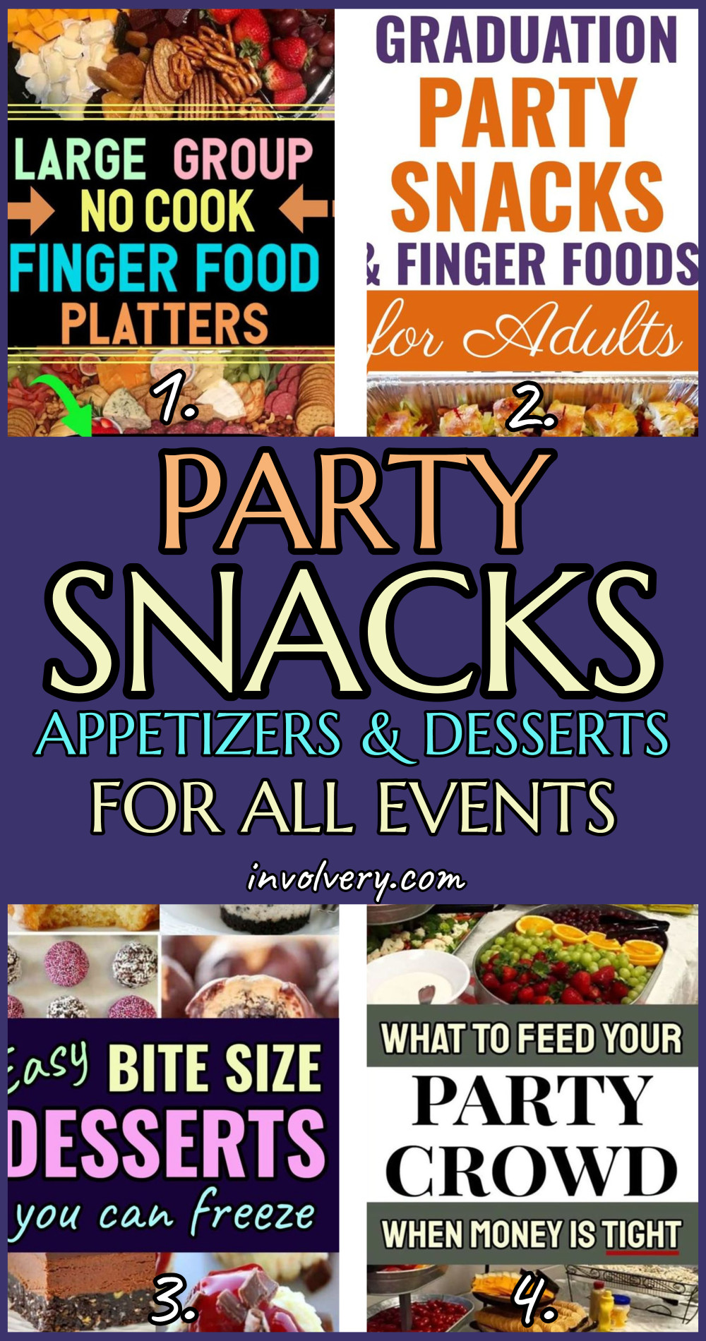 Party Snacks - easy appetizers for party, inexpensive finger foods, bite size desserts and potluck dishes to feed a crowd on a budget