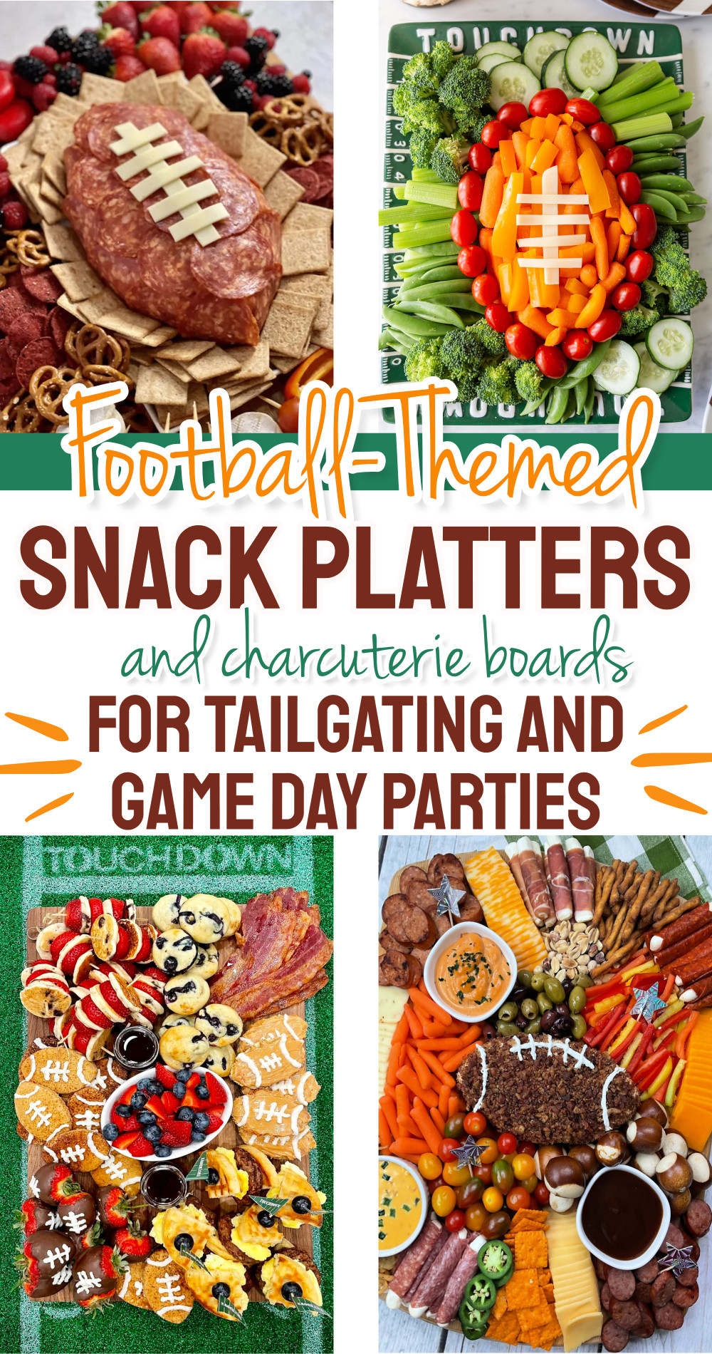 4 football themed snack platters