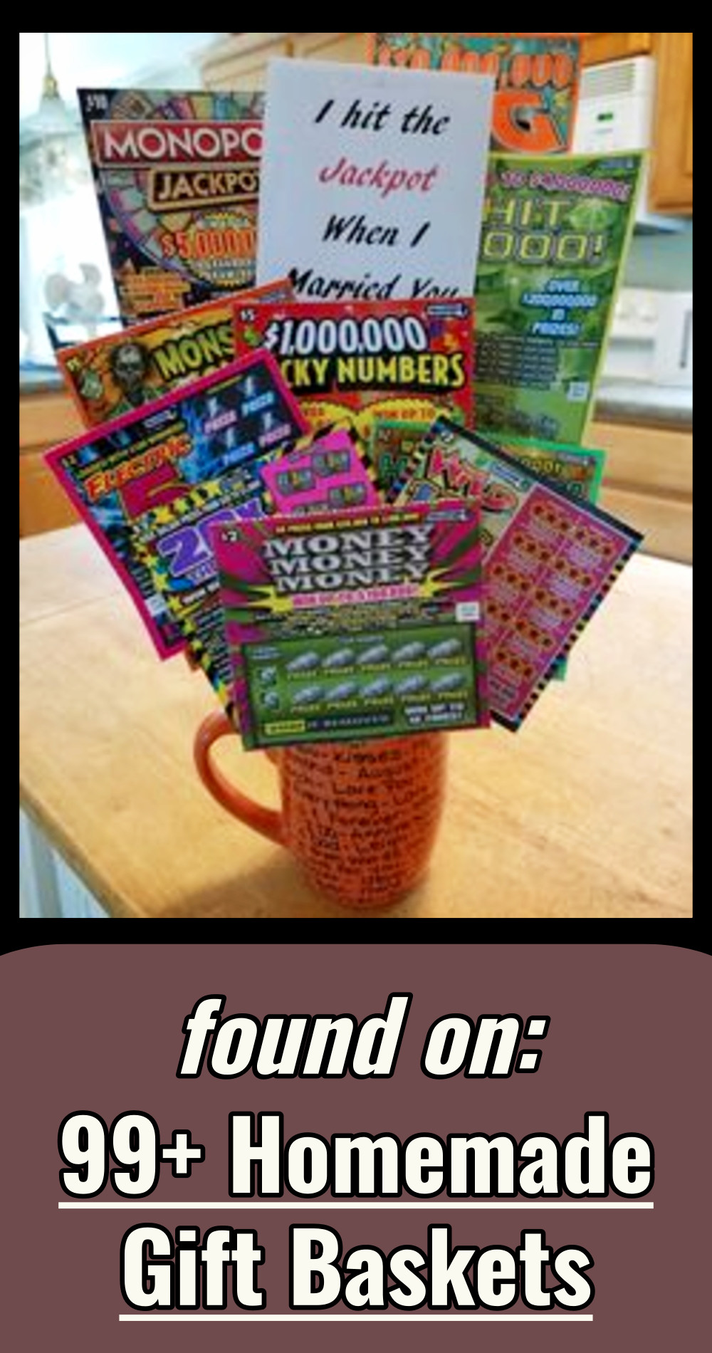 gift basket mug with lottery tickets that says 