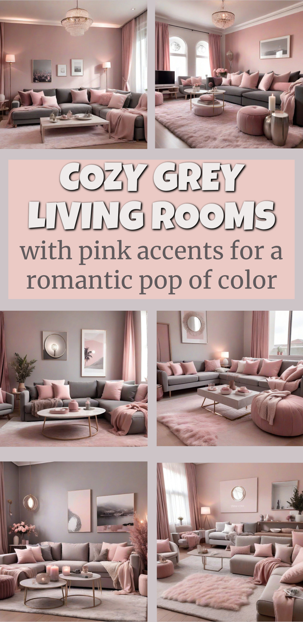 cozy grey living rooms with pink accents for a romantic pop of color