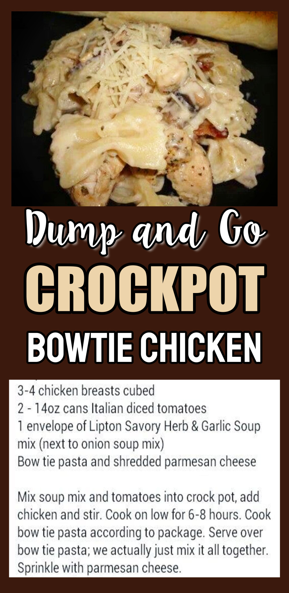 Crockpot Dump Bowtie Chicken Dinner