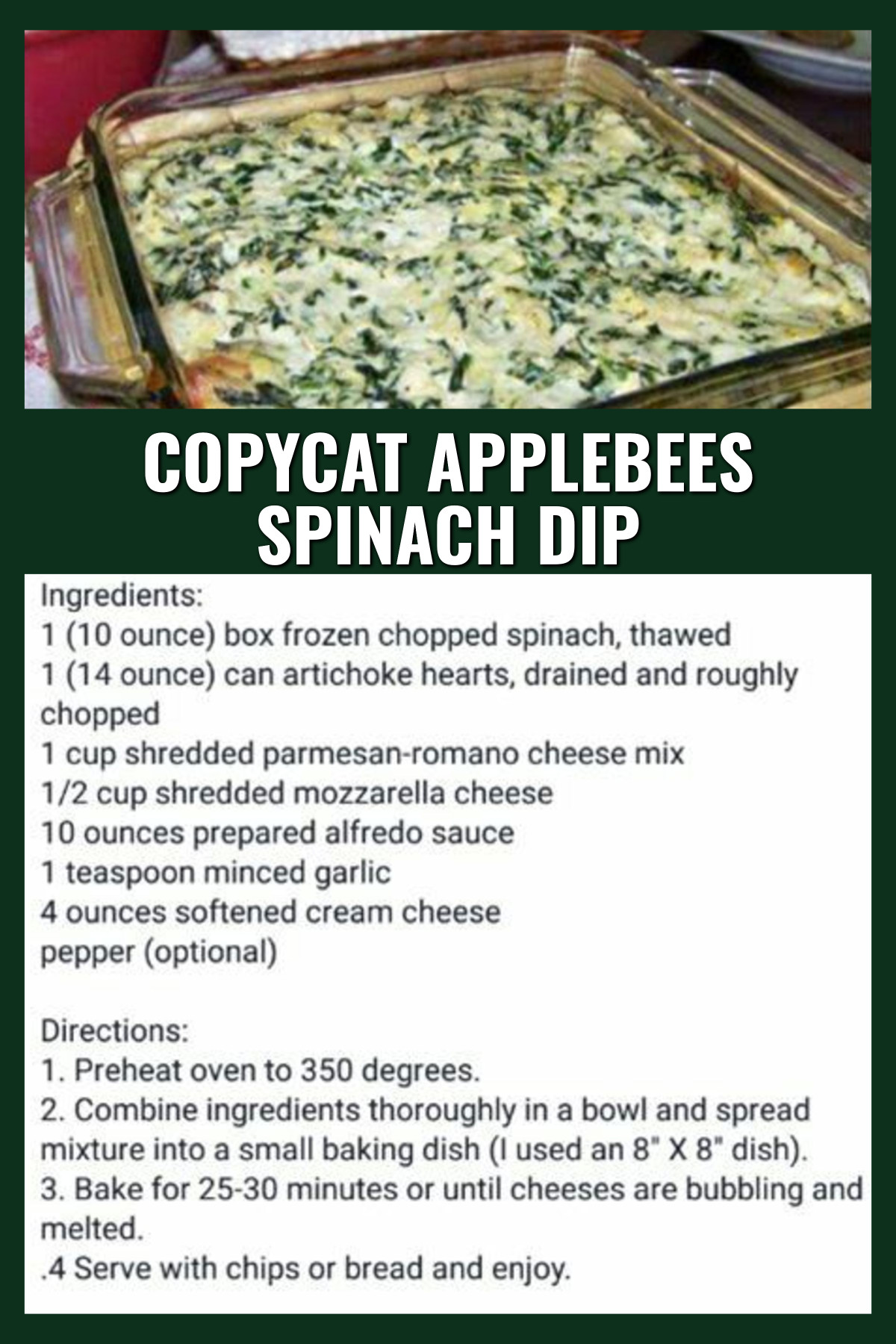 Copycat Applebees Spinach Dip