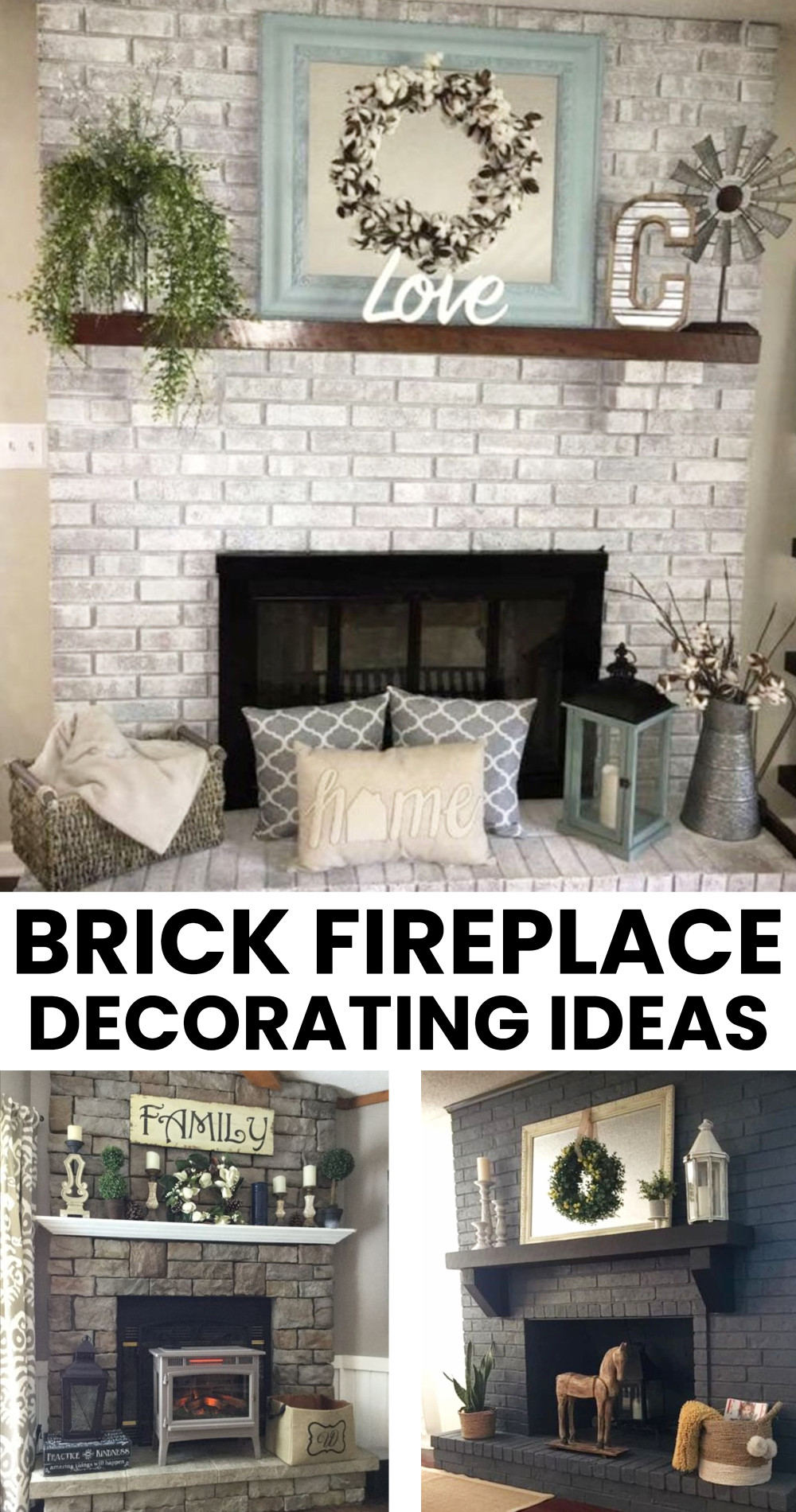 Fireplace Decor - Farmhouse Brick Fireplace Decorating Ideas