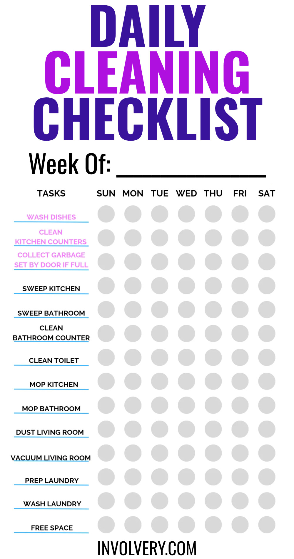 Daily Cleaning Checklist For Weekly Housekeeping Chores