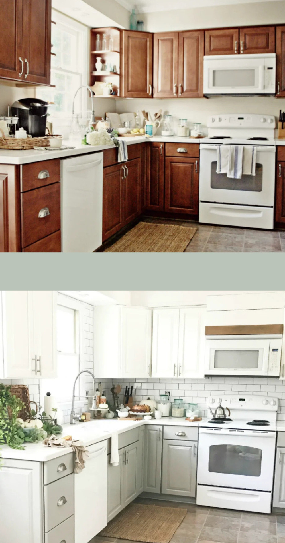 cheap kitchen update makeover painting cabinets white