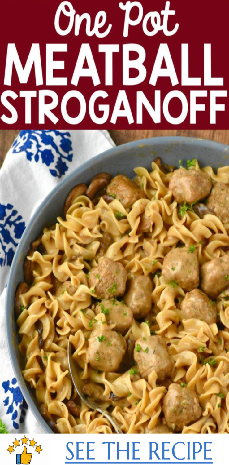 One Pot Ground Beef Meatball Stroganoff