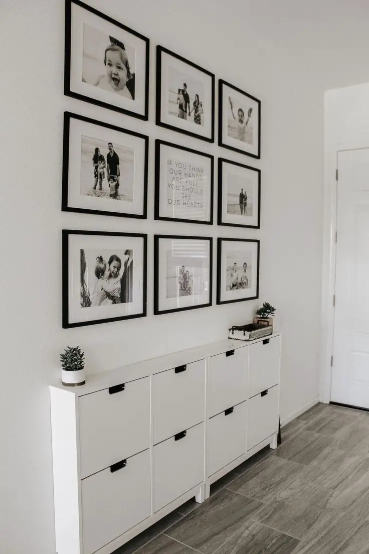 Small narrow foyer photo wall