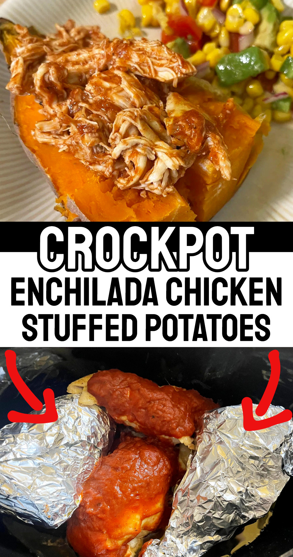 Crockpot enchilada chicken stuffed potatoes