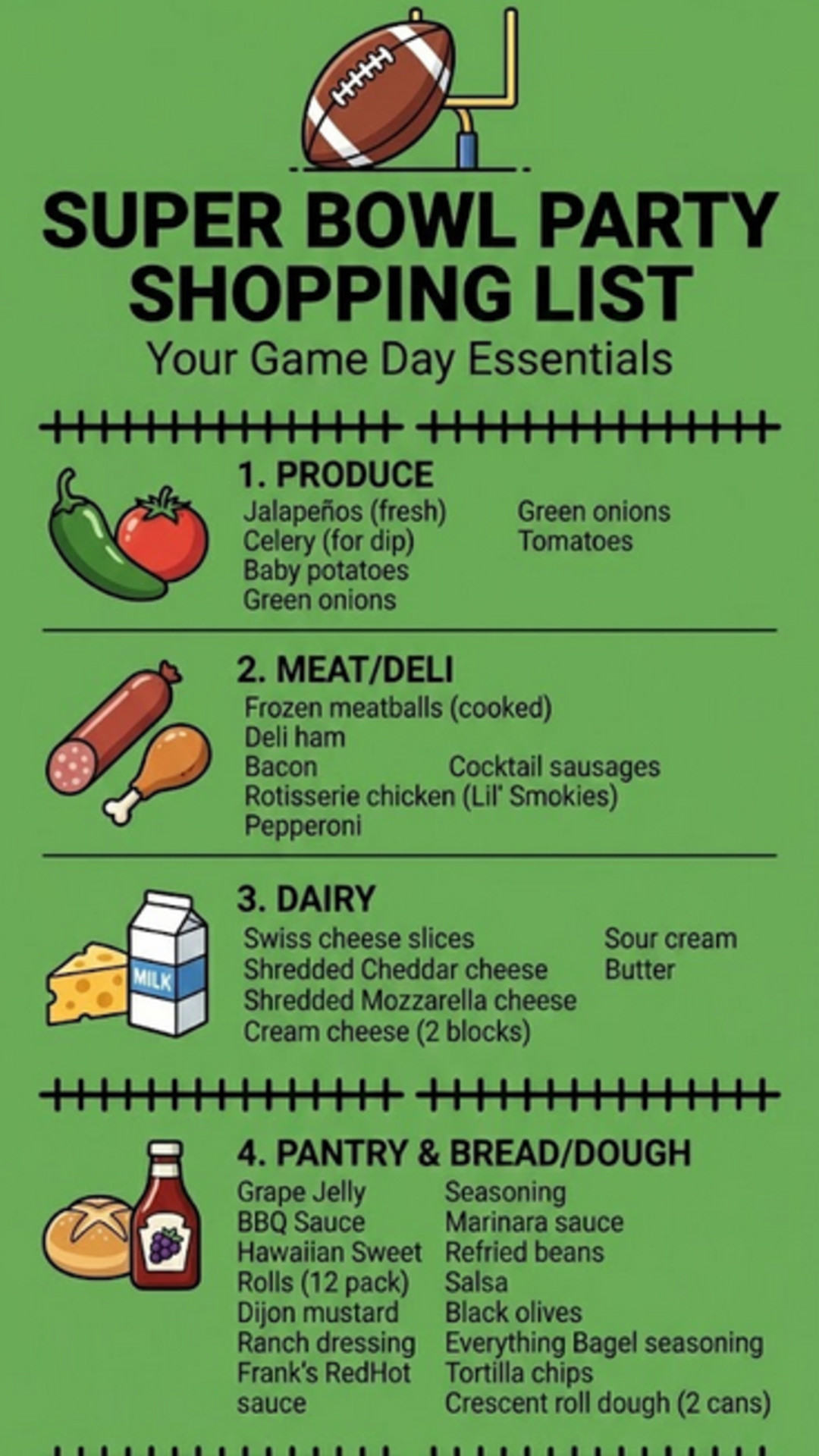 game day party food shopping list
