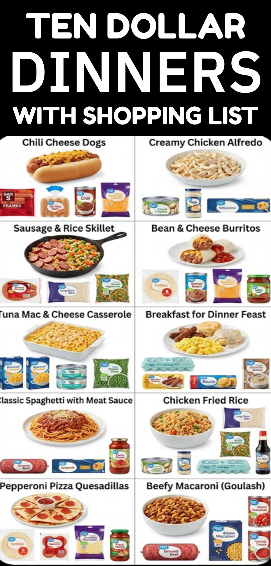 ten dollar dinners with shopping list